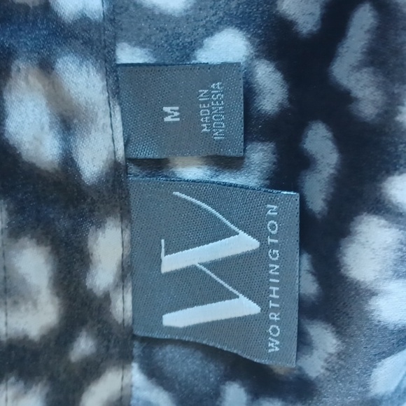 Worthington Black/Gray Dress Animal Print, wrap, long sleeve, silky, 21" PTP - Picture 4 of 6